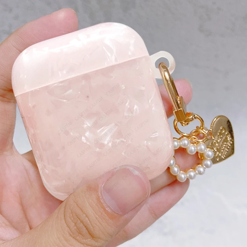 

Glitter Luxury Case For Apple Airpods 1 2 TPU Earphone Case Bluetooth Headset Cover For Airpods 2 With Pearl Chain For Air pods