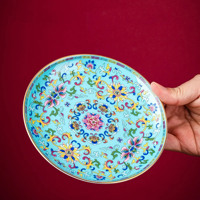 6/7/10inch Enamel Dinner Plate Jingdezhen Ceramic Bone china Porcelain Round Plates Flat Dish Palace Tableware Fruit Dishes Gift | Дом и сад