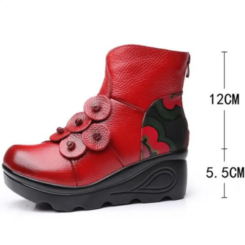 Женские ботинки в стиле ретро ботильоны из коровьей кожи с цветочным принтом