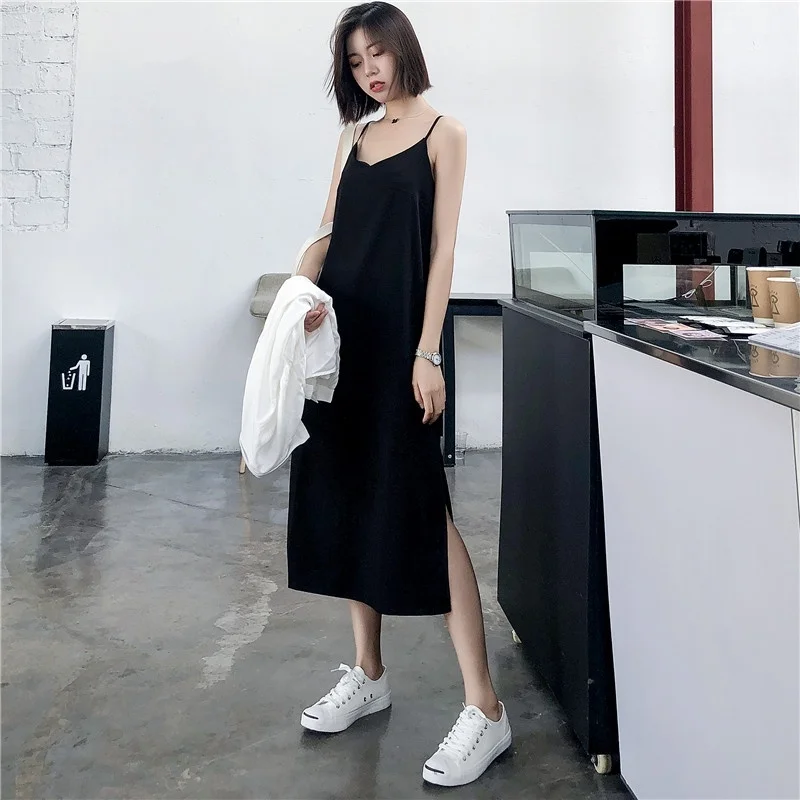 

Sexy Women Dress Black Sling Dress Female Summer 2020 Sleeveless V-neck Vest Long Women Dresses