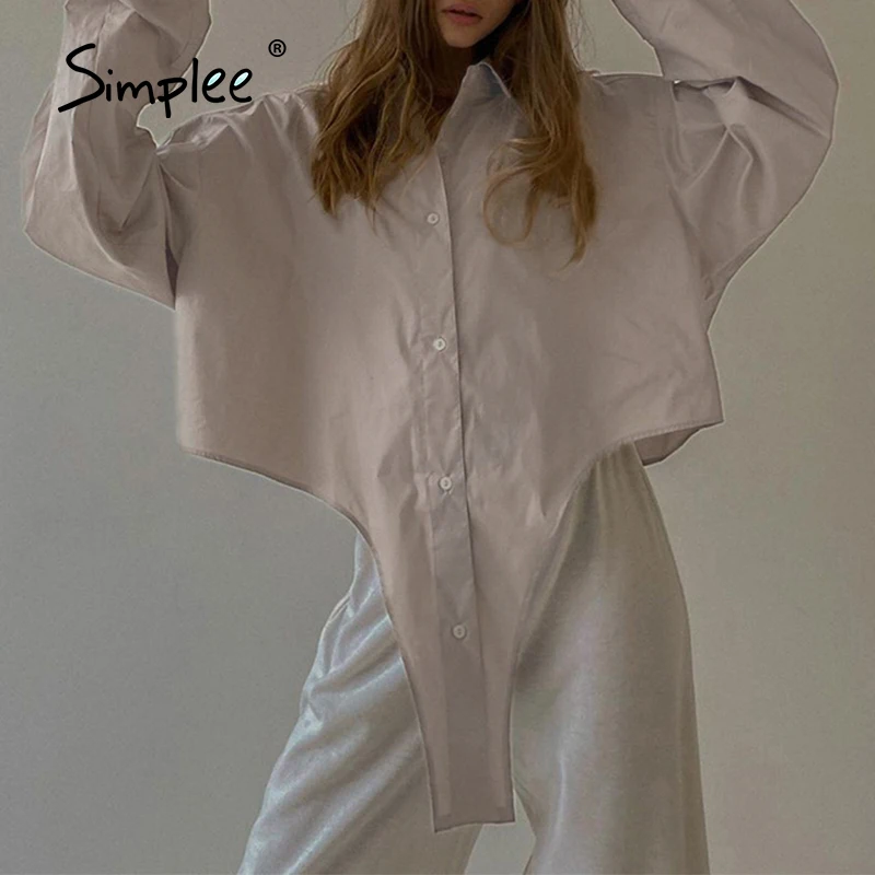 

Sinplee minimalist spring new causal ovesize women workware lady regular long sleeve suit collar waist hollow solid shirt 2021