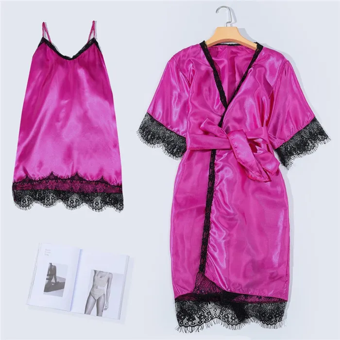 Hot Pink Сексуальный халат невесты свадебная одежда халат леди кимоно банное платье Большой размер пижамы Ночная рубашка вечерние подарок - Цвет: Hot Pink