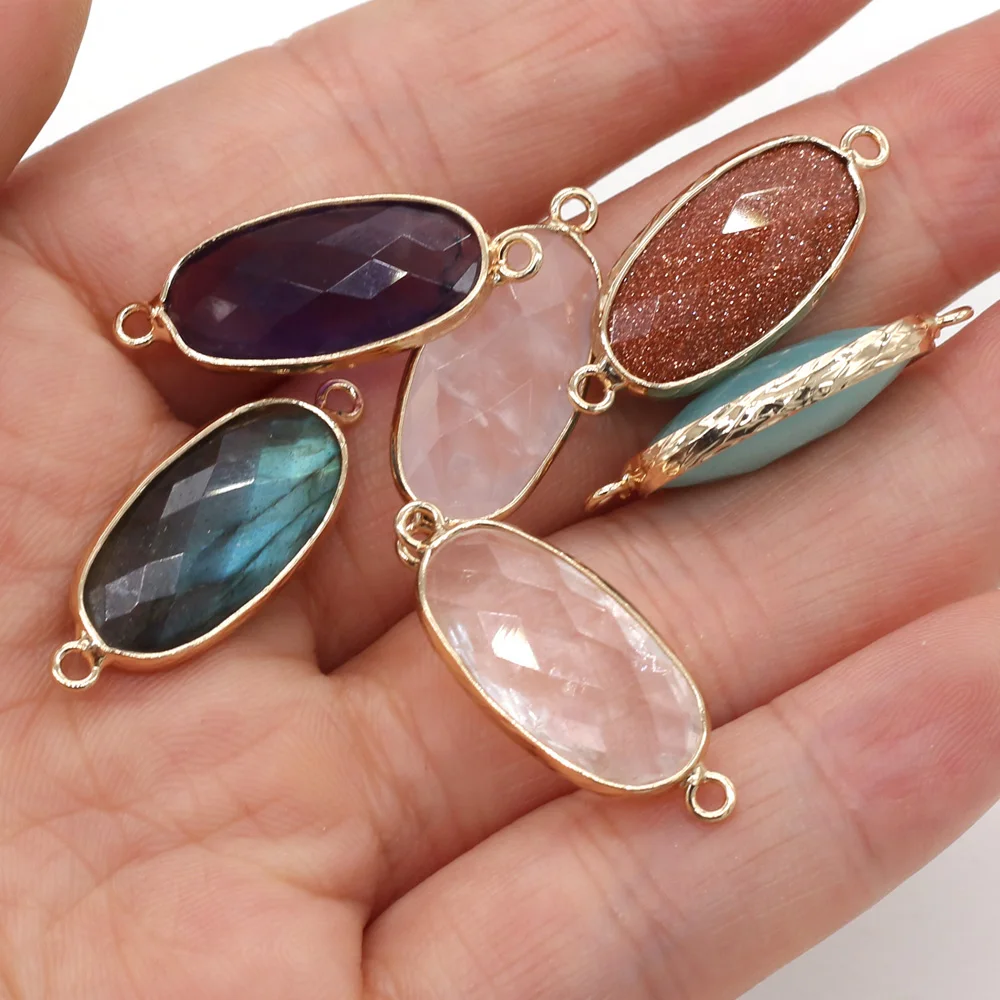 

Natural Gem Oval Clear Rose Quartz Amazonite Connector Handmade DIY Necklace Bracelet Earring Jewelry Accessories Gift Making