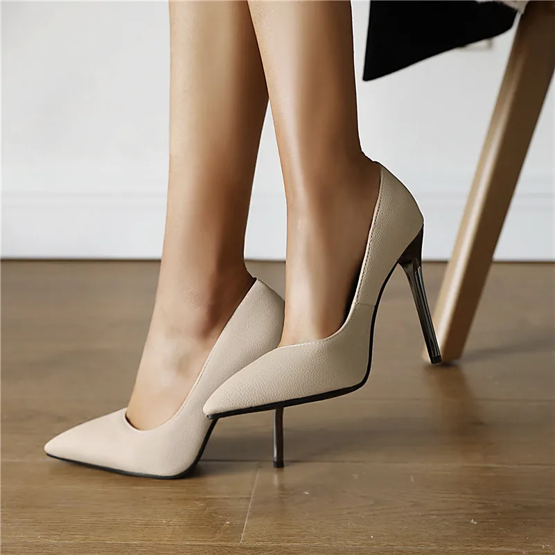 

Meotina Pointed Toe Extreme High Heel Shoes Women Stiletto Heels Party Pumps Shallow Slip On Female Footwear Apricot Spring 43