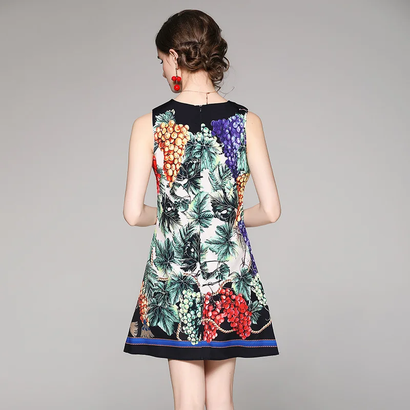 

Fashion Printing African Dresses for Women Summer High Waist Slim Round Neck Vest Sleeveless Clothes with Lining Real Shot