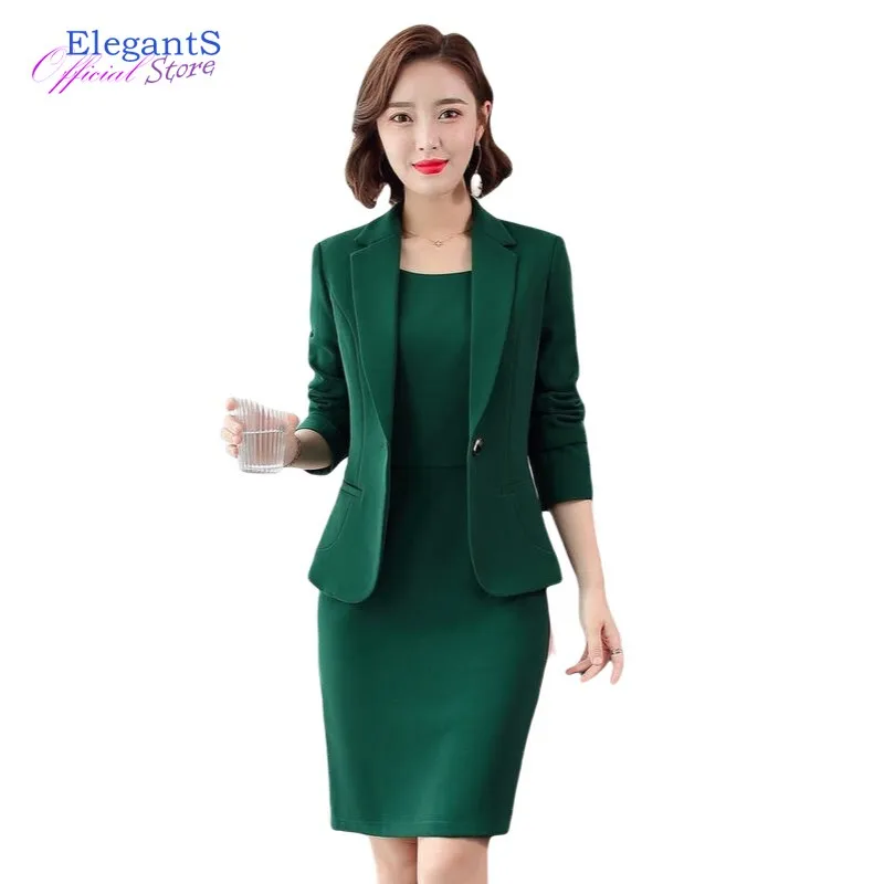 

Formal Women Suits Office Lady Business Work Uniforms Professional Dress Suits Two Pieces Sets Blazer Set Autumn Winter 2021 4XL