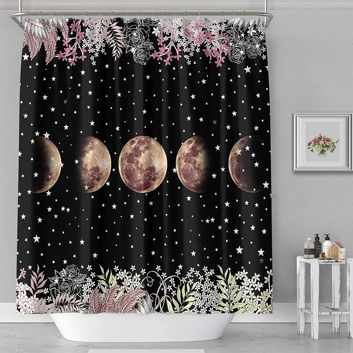 

Moon Phase Moonlit Print Polyester Fabric Waterproof Shower Curtain