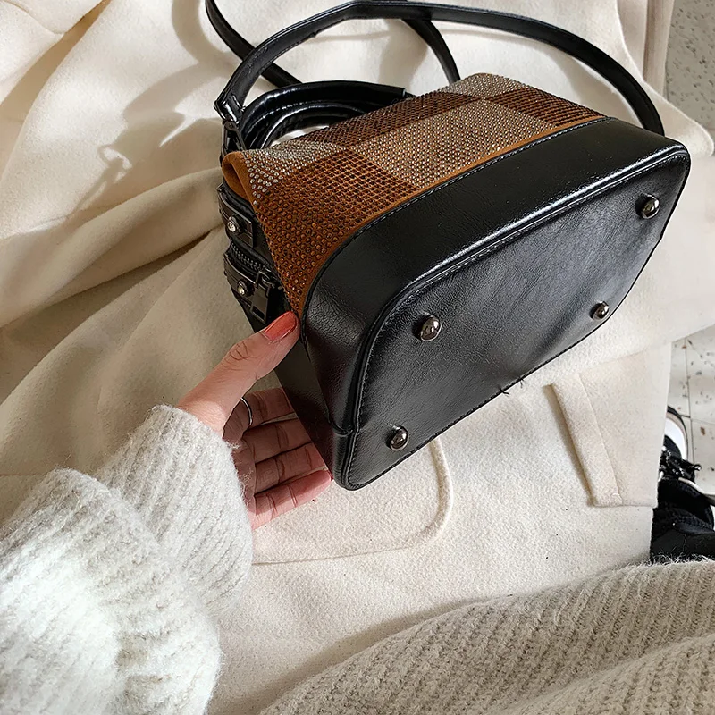 Fashion Women Handbags PU Diamond Totes Bag Top-handle color matching Crossbody Shoulder Lady Simple Style Hand Bags | Багаж и сумки