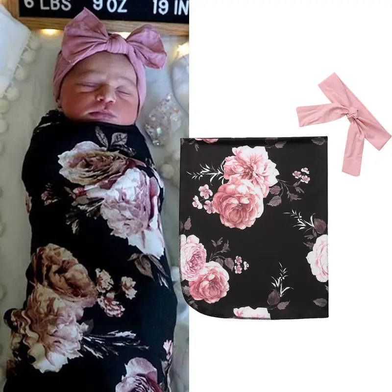 

AA Blankets Newborn Baby Girl Clothes New Floral Muslin Wrap Sleeping Bag+Headbands Baby Blanket Cotton Sleep Wear Infant Wrap