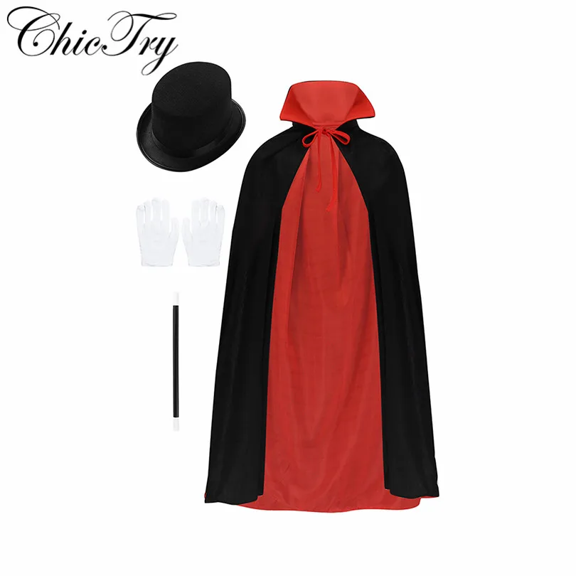 

Kids Magician Carnival Role Play Party Costumes Outfit Cape Hat Magic Wand Gloves Set for Halloween Cosplay Party Dress Up