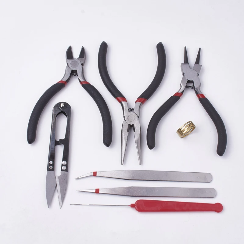 1set DIY Ювелирные наборы инструментов плоскогубцы ножницы Бисероплетение пинцеты булавки латунные кольца крючком крюковые иглы рулетка штангенциркуль - Цвет: 1set
