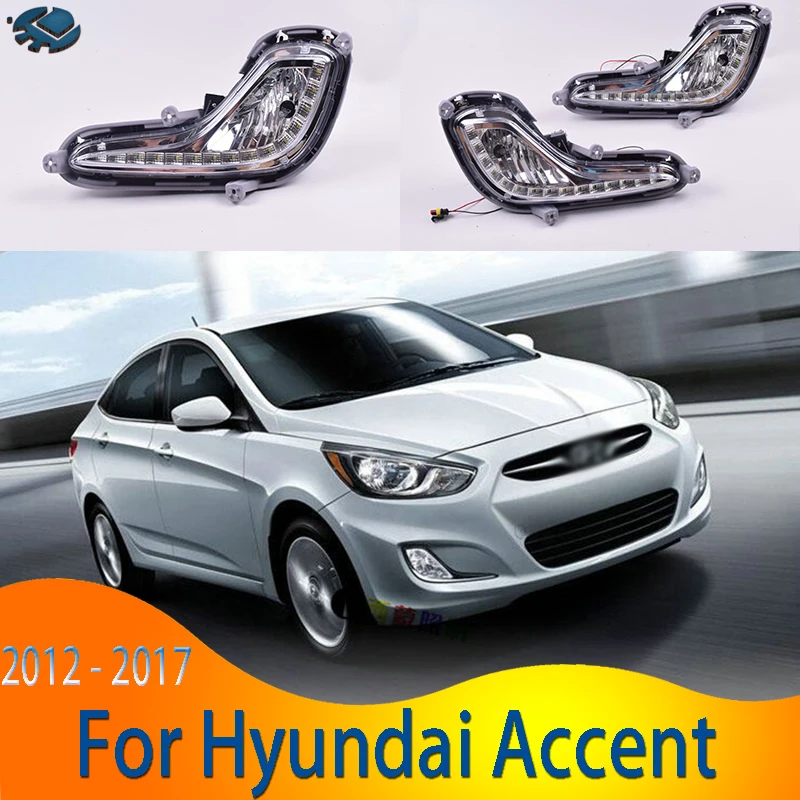 

Светодиодные дневные ходовые огни для Hyundai Accent 2012-2017, противотуманные фары, белый светильник светодиодный Светодиодный дневной светильник, ...