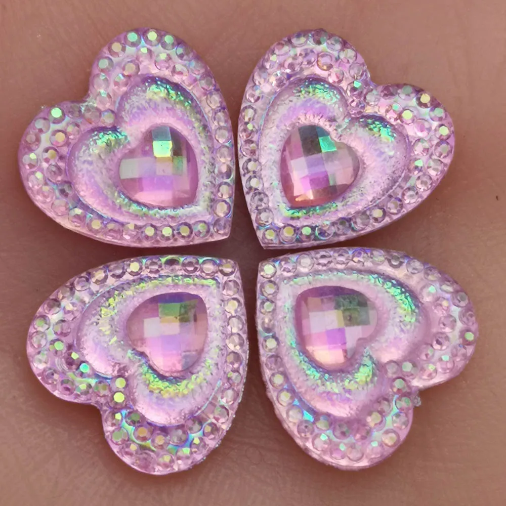 50 шт 16 мм AB смолы Стразы в форме сердца Flatback Свадебные diy пуговицы - Цвет: Pink