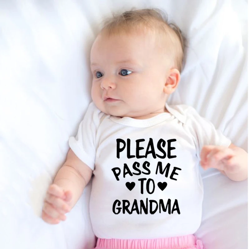 

Please Pass Me To Grandma Print Cute Newborn Baby Girls Boys Clothes Body Baby Bodysuit Romper Cotton Summer Infant Jumpsuit