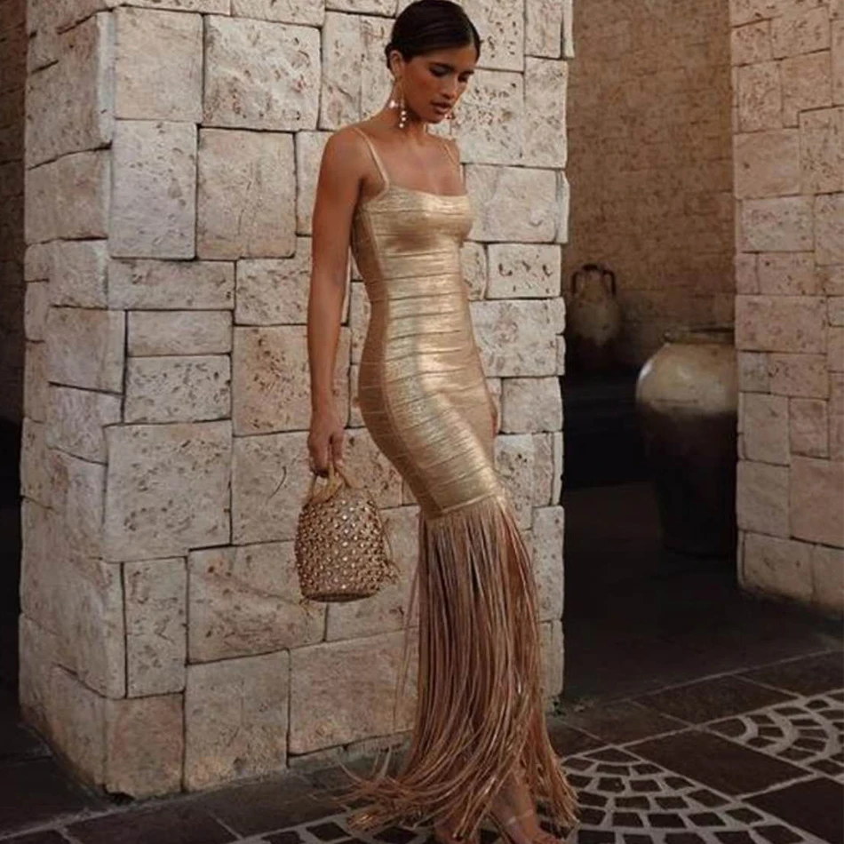 

Новинка 2020, летнее женское платье-макси с бахромой, сексуальное Клубное платье без рукавов