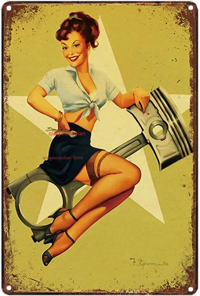 

Original Retro Design Beauty Love Piston Tin Metal Signs Wall Art | Thick Tinplate Print Poster Wall Decoration for Garage