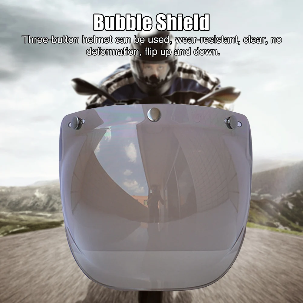 

Motorcycle Helmet Lens Set Retro Dustproof Anti Fog Frame UV Protection 3 Snap Windshield Universal Bubble Visor Riding Durable