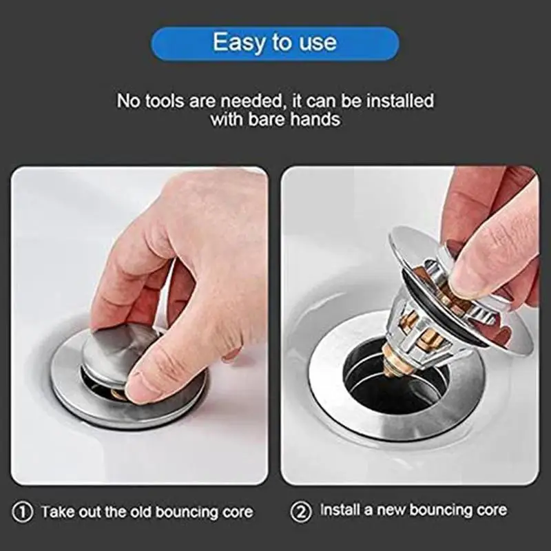 

New Universal Basin up Drain Filter Steel Bounce Core Basin Push-type Tool Filter Drain Strainer up Build-in C0C5