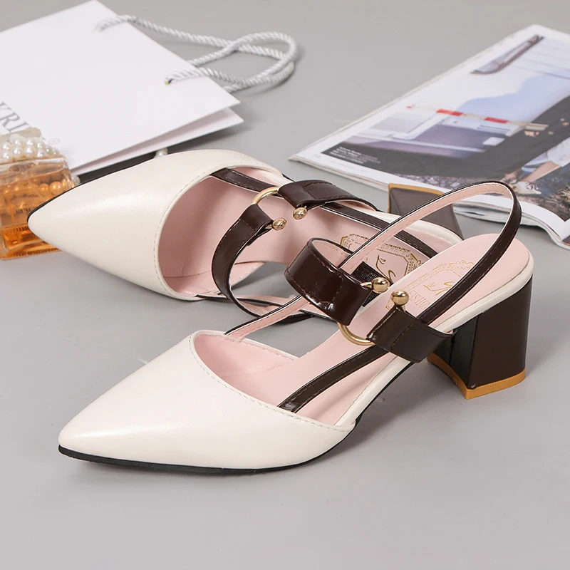 

2019 Summer Sandals Women Shoes Female Sexy High Heels Pointed Toe Buckle Strap Pumps Plus Size Solid Leather Casual Shoes Woman