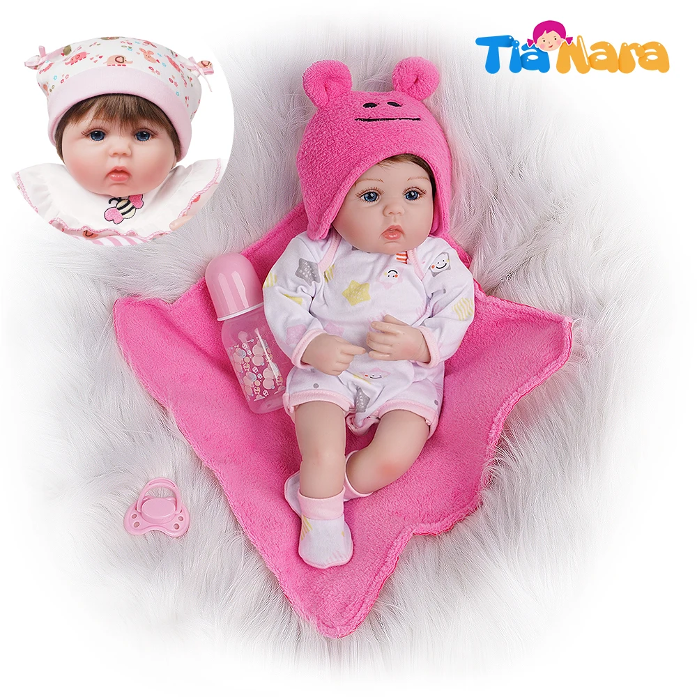 

40cm Bebe Reborn Silicone Doll Alive Cartoon Printed Toy for Baby Girl 2 Outfits Newborn Cotton Body Girl Pink Playmate