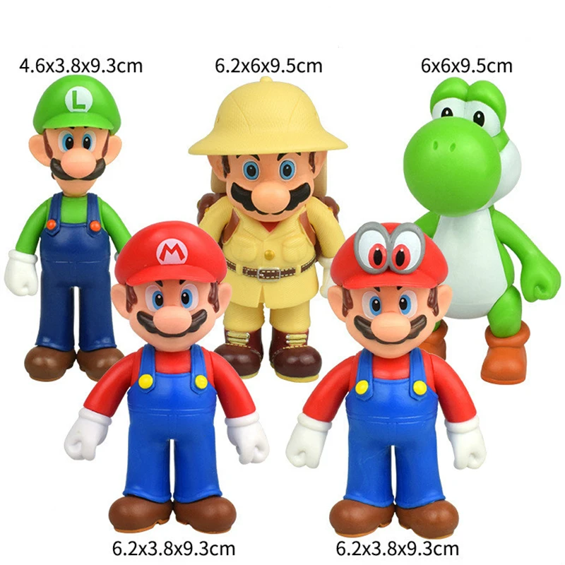 

5Pcs/set Anime Super Mario Figure Pvc Luigi Wario Yoshi Action Collectible Model Decorations Doll Birthday Gifts for Children