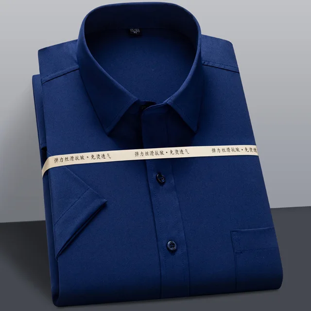 

2021 men's summer shirt casual short-sleeved square collar solid non-iron ordinary men's social shirt