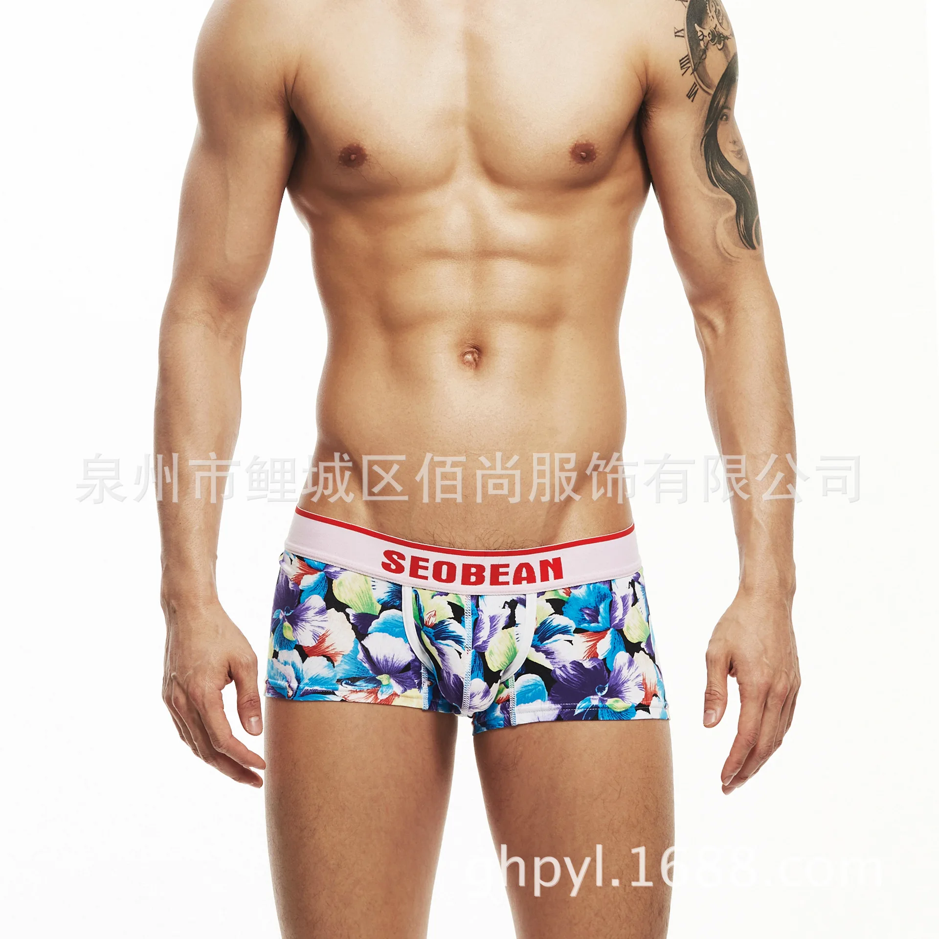 

SEOBEAN DropShipping Underwear Mens Blue Flower Men Boxer Shorts Pure Cotton Breathable Sexy Low-Rise U-Convex Underpants