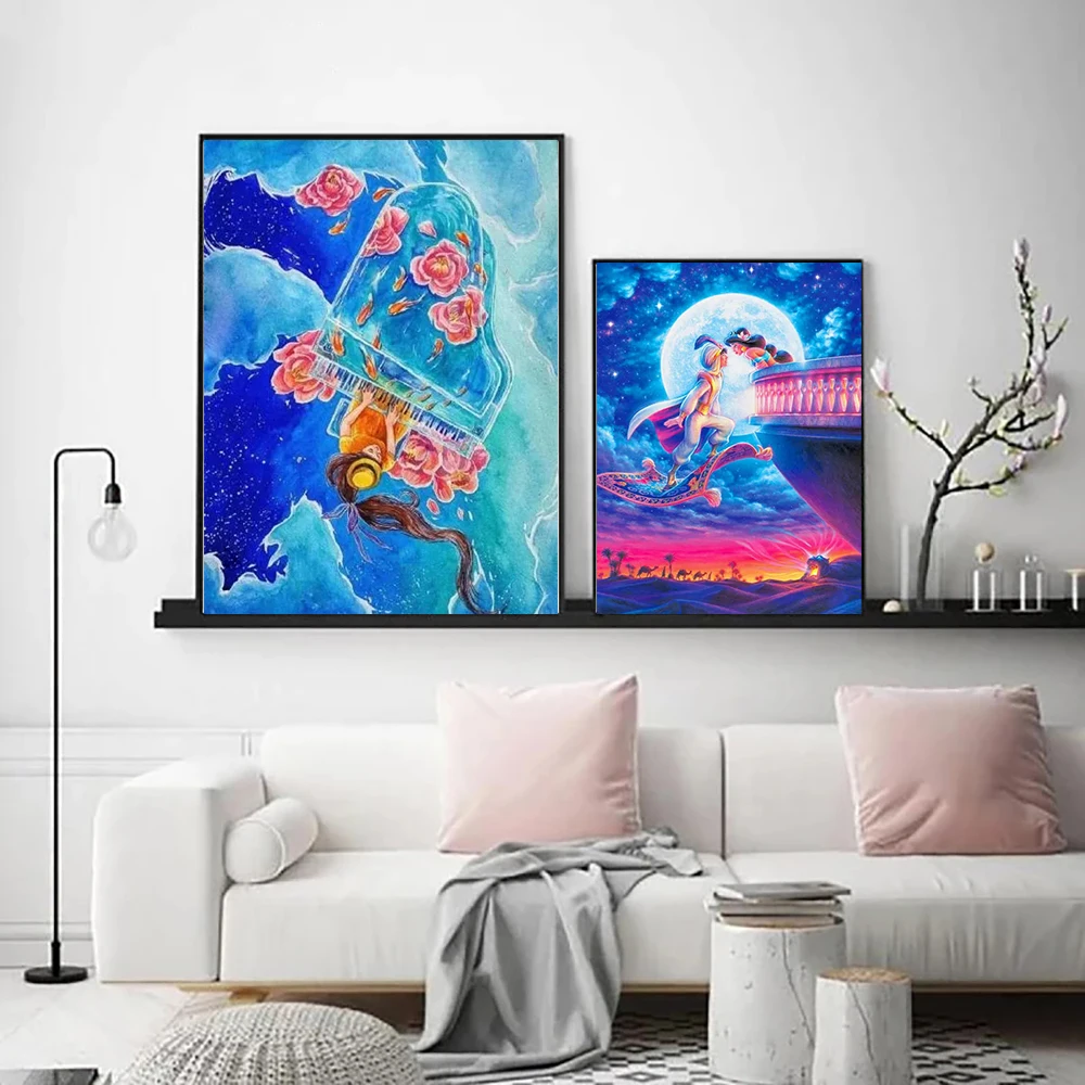 

5D DIY Diamond Painting Disney Aladdin Magic Lamp Landscape Mosaic Cross Stitch Kit Brand Custom Decorative Painting