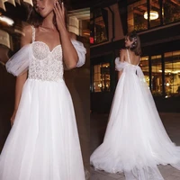 2021 wedding dresses sexy spaghetti straps lace appliques bridal gowns custom made open back sweep train wedding dress vestidos