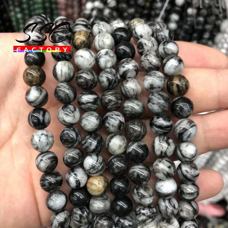 

wholesale Natural Black Spider Web Jaspers Natural Network Stone Round Spacer Beads 4-12mm For Jewelry Making Diy Bracelet 15''
