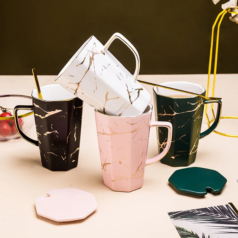 

Shipping Free Creative Fashion Gold Plated Ceramic Mug Coffee Tea Milk Cups high-grade Couples Student Household Birthday Gift