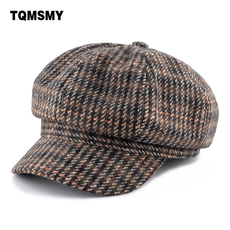 Ретро Восьмиугольные шапочки для женщин маляр плед Newsboy шляпа зимние мужские
