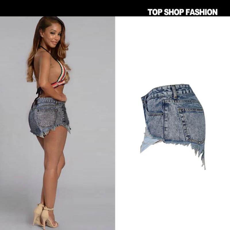 

Women shorts slim fit, high waist, worn out irregular leaking pockets, tassels, personalized fashion jeans, hot pants