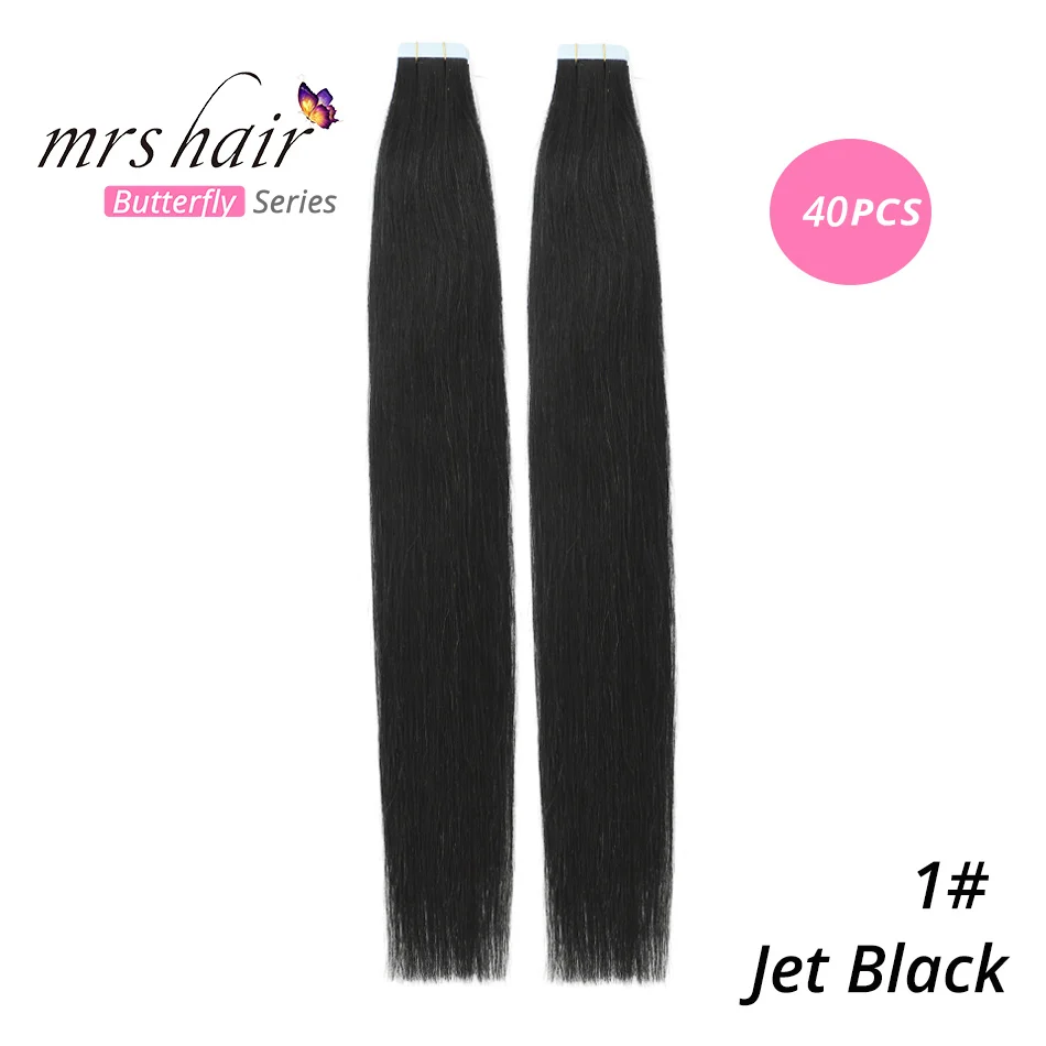 Mrshair Клейкие ленты в Пряди человеческих волос для наращивания 1" 18" 2" 22" 2" машина сделала Волосы Remy на Клеящие средства Клейкие ленты pu кожа утка Невидимый 20 штук - Цвет: #1