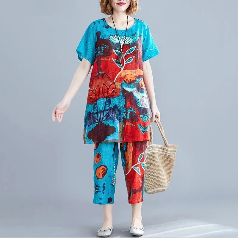 

Женский винтажный комплект из 2 предметов, повседневное свободное летнее платье с цветочным принтом, элегантная одежда 2021, женские платья, б...