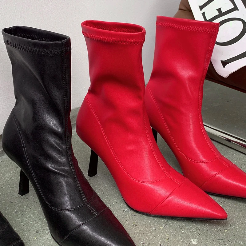 

Ankle Short Modern Boots Women Pointed Toe 7.5 CM High Heels Shoes Fashion Autumn Winter 2021 Female Stretch Boots For Woman
