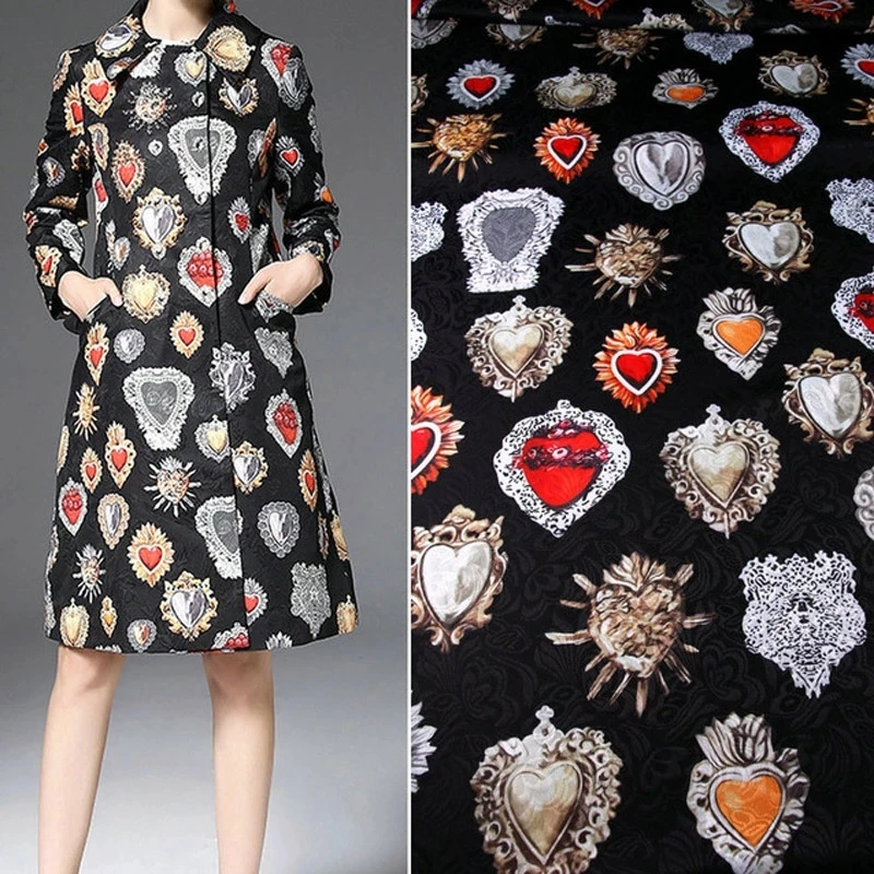 

The Sacred Heart Black Embossed Thin Jacquard Fabric for Woman Girl Spring Autumn Dresses Coats Jackets Pants Sewing DIY