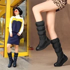 Женские сапоги до середины икры, зимние женские сапоги из натуральной кожи с алмазным бантом на молнии, средней длины 22-27 см