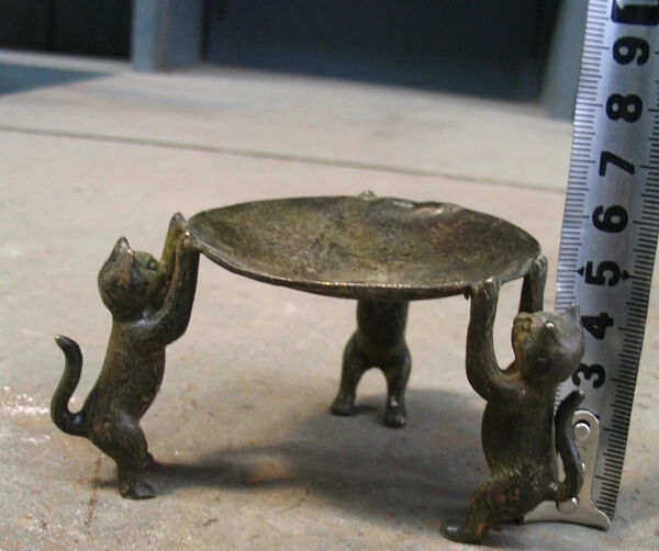 + Бесплатная доставка Три котенка Старый китайский бронзовый светильник