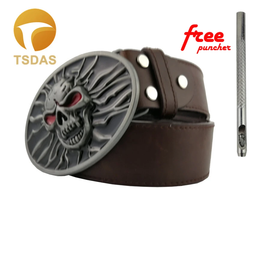 Мужская овальная металлическая пряжка для ремня с изображением черепа ширина 40