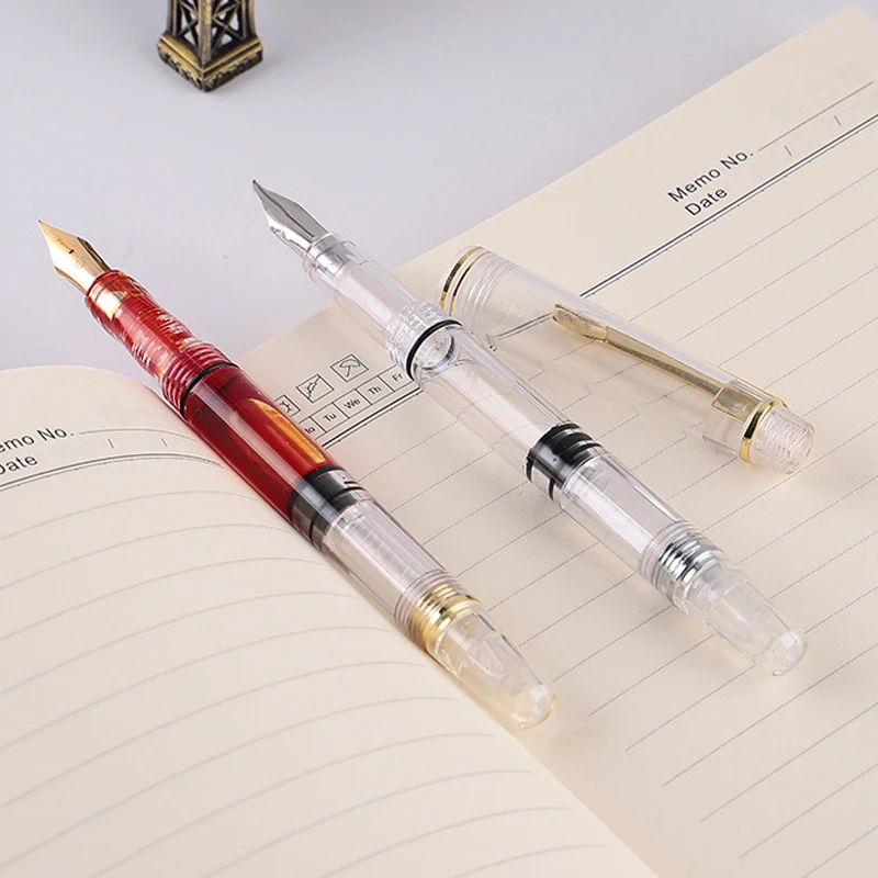 

Ручка перьевая прозрачная поршневая, ручка с прозрачными чернилами, наконечник EF F, очень тонкая, большая емкость, для письма, DOM668