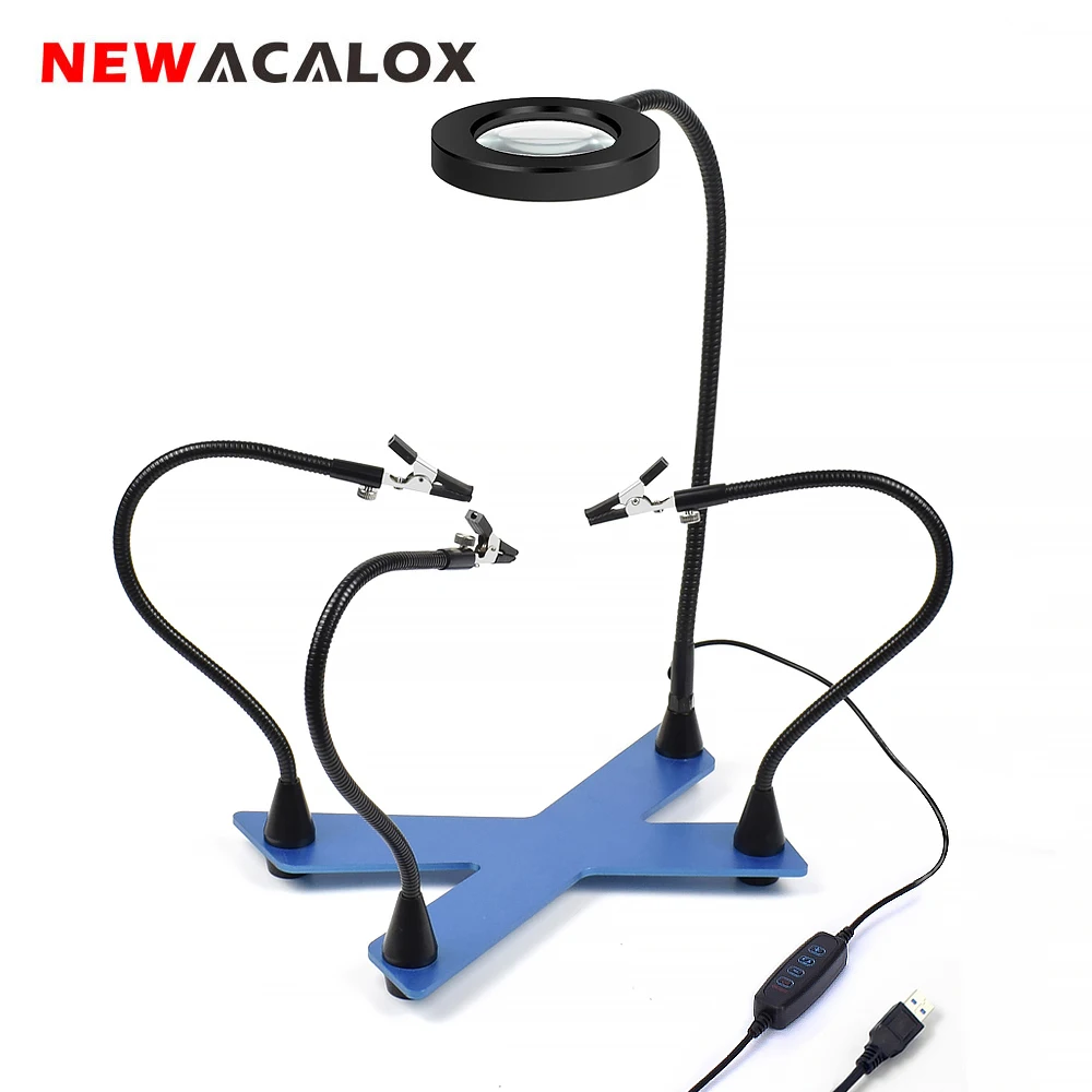 NEWACALOX паяльная третья рука с USB 3X увеличительное стекло подсветкой подставка для