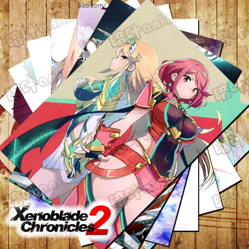 

10 PCS/LOT Game Xenoblade Chronicles Poster Postcard Toy Sticker Shulk Fiora Dunban Reyn Sharla Melia Wall Pictures Gift Card