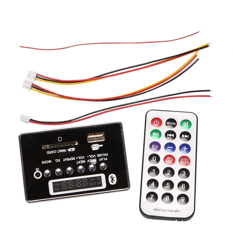 

Плата mp3-декодера, DC 5 в 12 В, плата аудиодекодера Bluetooth, FM, Aux, радио, USB-плеер для чтения песен и т. д.