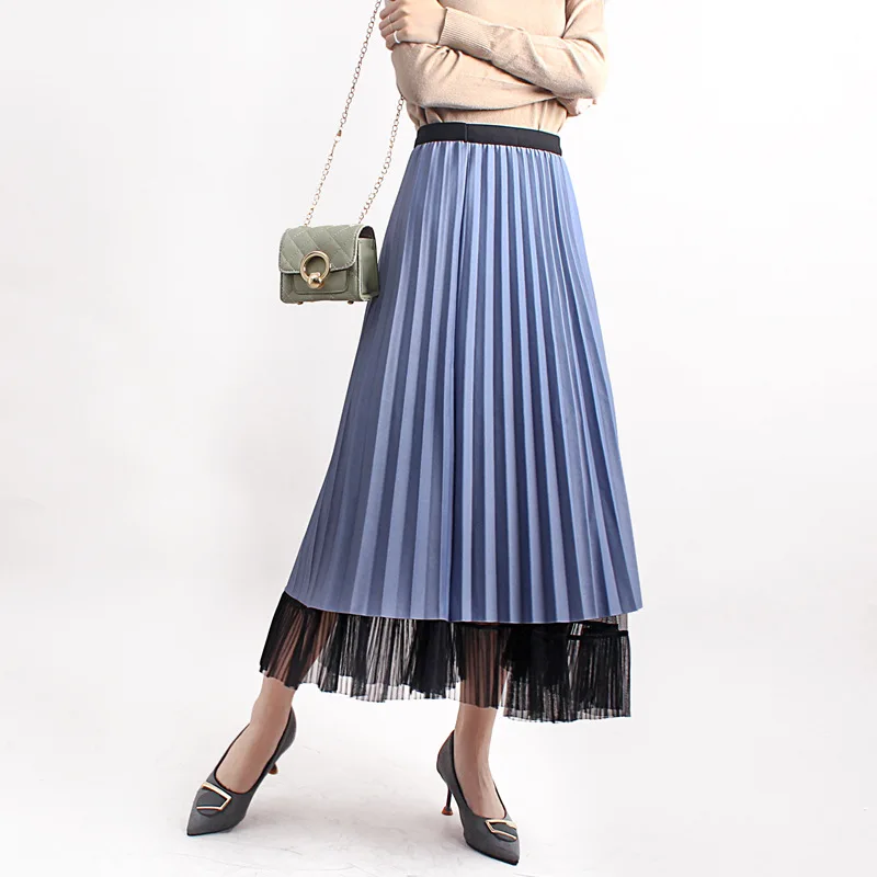 Брендовая осенне-зимняя одноразмерная плиссированная атласная сетчатая юбка