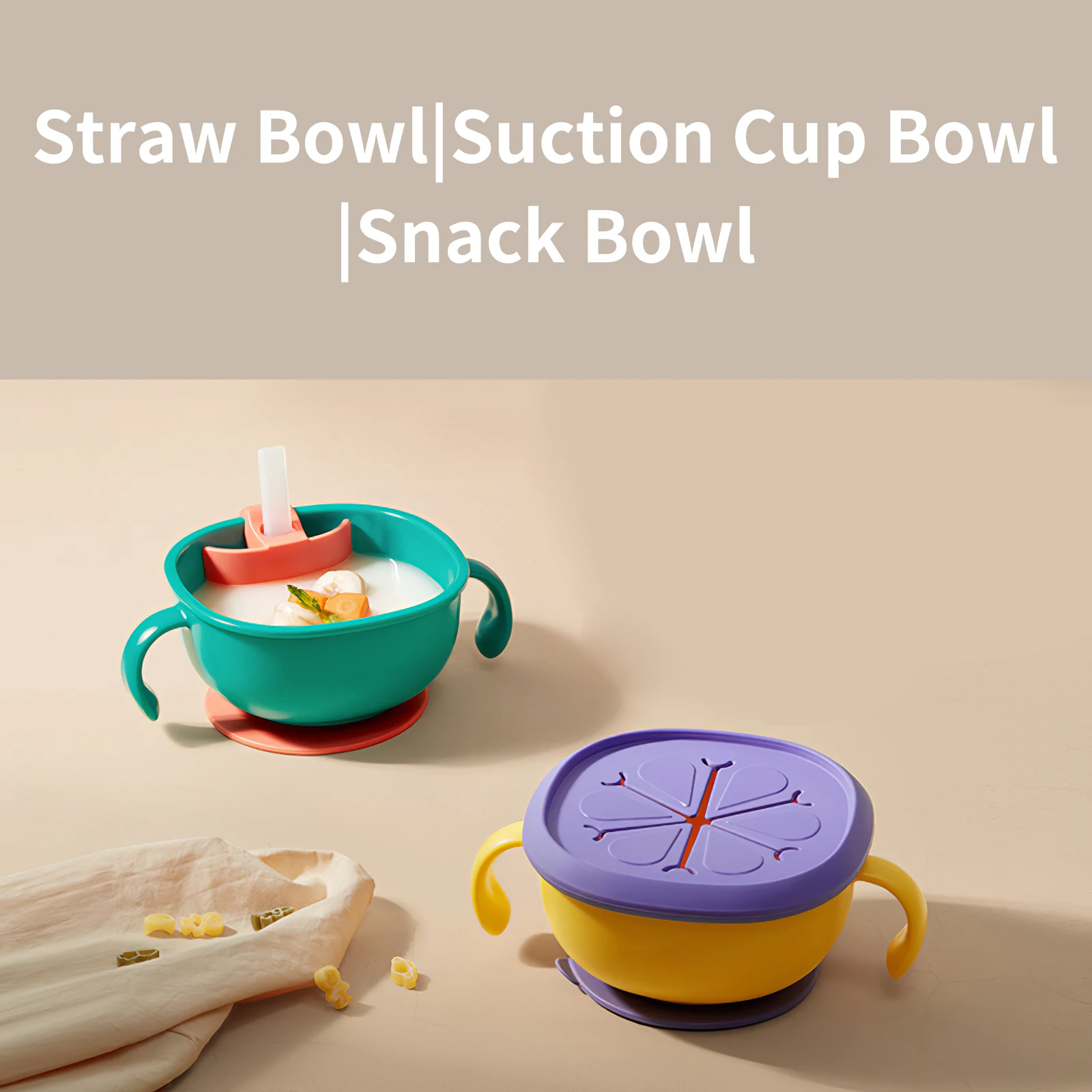 

Multifunction 3in1 Baby Feeding Snack Soup Bowl With Straw Infant Learning Dishes Suction Bowl Handle Tableware Petal Snack Bowl