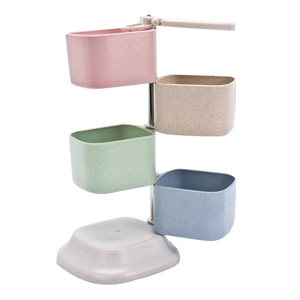 

1 Pcs Wheat Straw Storage Rack Seasoning Box With Spoons Salt Pepper Container Four Layers Rotary Spice Jars Kitchen Supplies