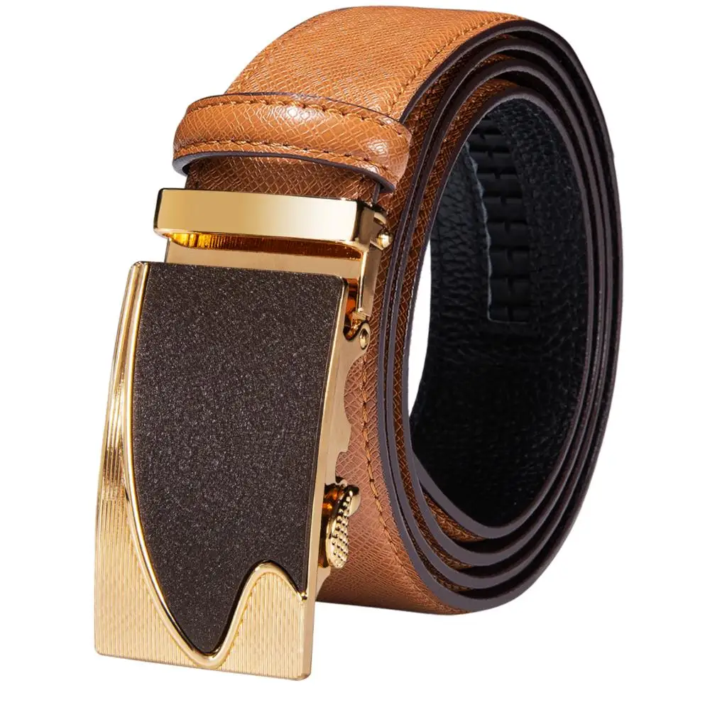 Luxury Automatic Buckles Mens Belts Orange Real Leather Male Men Belt Ratchet Waistband Straps for Dress Jeans Wedding Party XXL