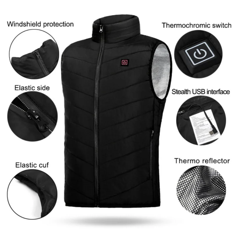 

Heated Jacket USB Men Winter Electric Heated Sleeveless Jacket Outdoor Fishing Hunting Hiking Vest Waistcoat