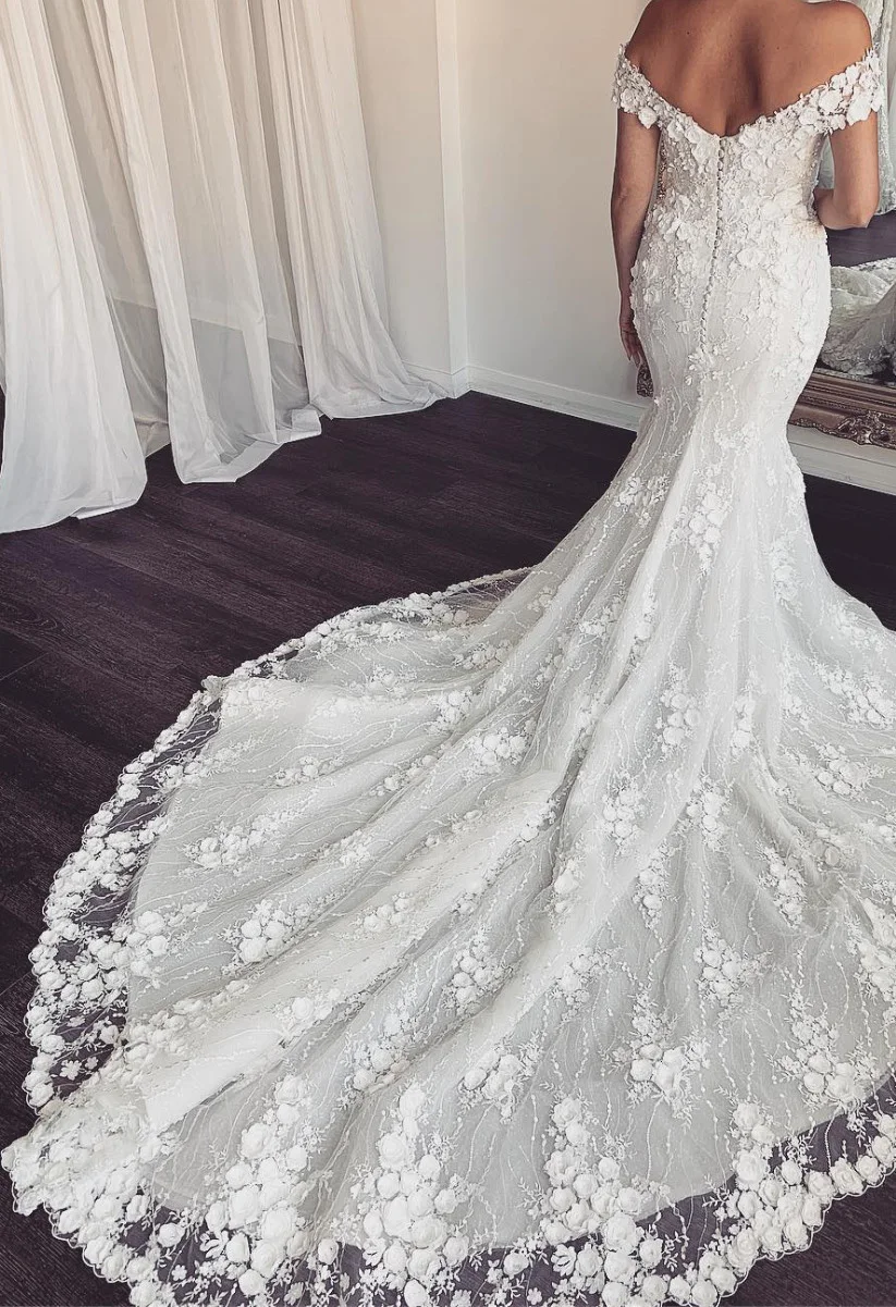 YNQNFS Ivory White Applique Beaded Lace Mermaid Wedding Dress 2020 Sexy Formal Bridal Gown